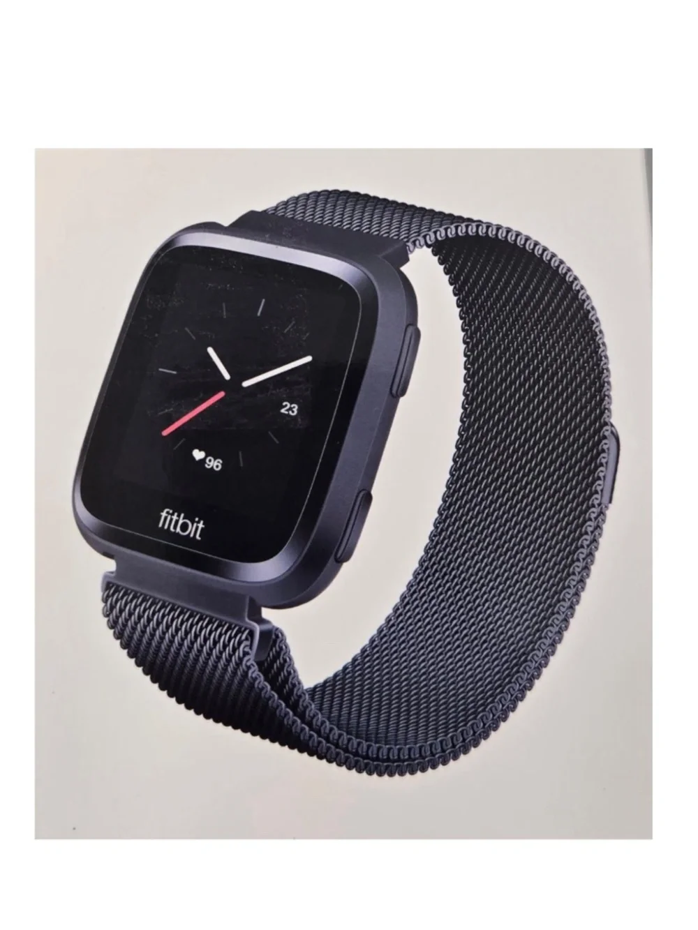 New Withit FitBit Versa Watch Band Stainless Steel Metal Graphite Black Mesh NWT